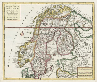 Antique Map "Carta Nuova del Regno di Svezia" (Scandinavia) I. Tirion, 1738 - Image 1 of 4