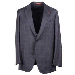 Isaia Slim-Fit Charcoal Gray-Lavender Check Wool-Cashmere Suit 50R (Eu 60) NWT - Picture 1 of 14