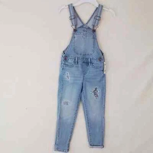 OshKosh Girls Overalls 4 Blue Cotton Denim Overall Jeans Distressed Light Wash - Picture 1 of 11