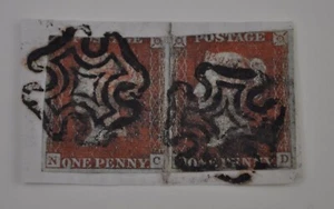 1d RED FROM BLACK PLATE10 PAIR NC ND USED HORIZONTAL PAIR ON PIECE - Picture 1 of 3