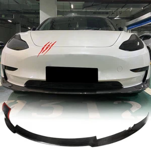 Alerón de barbilla labial delantero de carbono real reacondicionado para sedán Tesla Model 3 2016-22 - Imagen 1 de 16