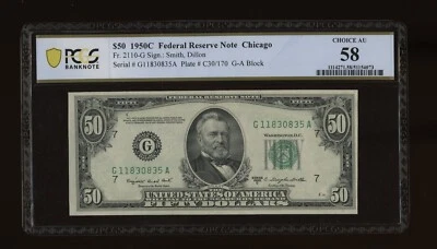 DBR 1950-C $50 FRN Chicago Fr. 2110-G PCGS-B 58 Serial G11830835A - Image 1 of 2
