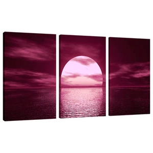 3 Part Plum Canvas Pictures Wall Art UK Living Room Sunset Prints 3004 - Picture 1 of 1