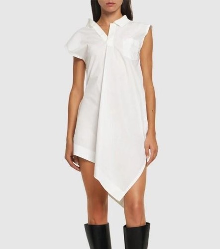 Mini Abito Sacai Bianco Senza Maniche Asimmetrico Misto Cotone Taglia 2 Media