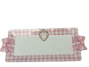 Shabby Chic Farmhouse Pink Gingham & Bow Melamine Serving Tray Platter NEW - Picture 1 of 3