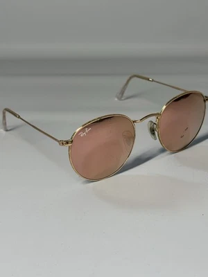 Очки солнцезащитные Ray-Ban RB3447 круглые металлическая золотая оправа зеркальные розовые линзы Италия - Изображение 1 из 4