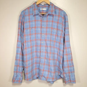 Sonoma Flannel Shirt Men's XL Light Blue & Peach Plaid Long Sleeve 100% Cotton - Picture 1 of 7