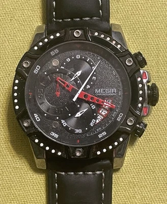 MEGIR (M-2130) Reloj Hombre Analógico Cuarzo Cronógrafo Cara Grande 3ATM Resistente al Agua Foto 1 de 4