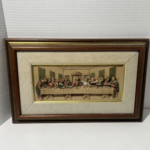 Arte de pared religioso Jesús vintage de la Última Cena enmarcado en relieve 3D de 10” X 15,5” - Imagen 1 de 12