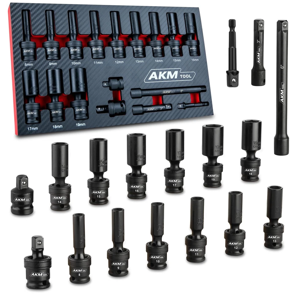 3/8" Drive Universal Impact Socket Set, 17 Piece Swivel Socket Set, Universal... - Image 1 of 4