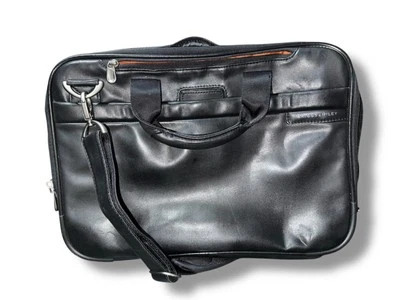 Briggs & Riley TravelWare Leather Bag Briefcase Work Travel Black 18”x12”x6” - Image 1 of 4
