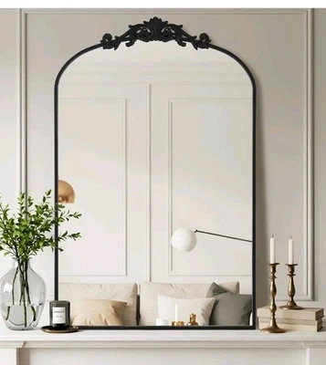 Espejo de Pared Arqueado Vintage, Espejo de Baño Arco Retro 26X38 Pulgadas, Patrón Tallado Foto 1 de 4