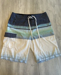 Hang Ten Blue Green Striped Drawstring Board Shorts Pocket Size 32 & Measures 32 - Picture 1 of 11