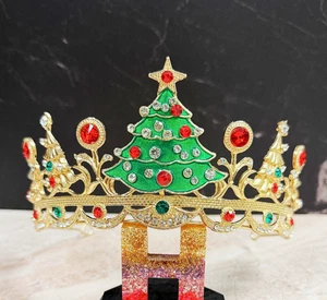 Christmas Tree headband, Christmas Tree crown, Gold Christmas Tiara, Xmas Gifts - Picture 1 of 8