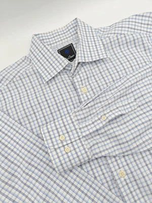 🇺🇲 Camisa de vestir David Donahue para hombre 15,5x35 azul a cuadros 100 % algodón  Foto 1 de 4
