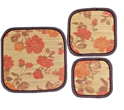 Fall Bamboo Placemats Hot Pads 3pc Brown Orange Yellow Hot Cup Trivet Kitchen - Image 1 of 4