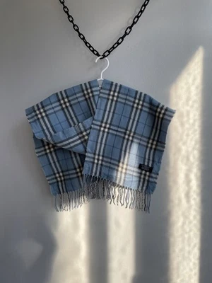 Burberry Vintage Monogram Check Plaid Blue Scarf Unisex Mens Womens - Image 1 of 4