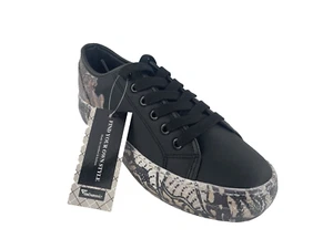 Jabasic Women's Black Print Flat Fashion Low Top Lace Up Sneakers Size 8 ST7013 - Picture 1 of 15