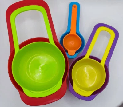 6 Pcs Plastic Colorful Measuring Cup And Spoon Set Stackable Cakes Pizza - Image 1 of 4