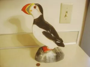 Vintage Intagliato a Mano Legno Dipinto Atlantico PUFFIN Shorebird Artista Firmato J. Peterson - Foto 1 di 9