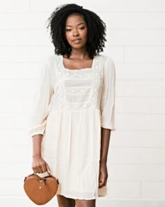 Abito bambola boho ricamato crema Entro nuovo con etichetta taglia large donna - Foto 1 di 11