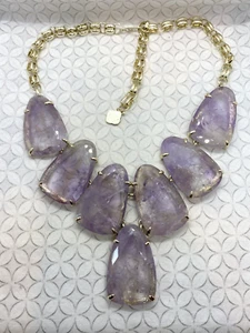 Kendra Scott Harlow Statement Necklace light purple amethyst gold tone (B) - Picture 1 of 24