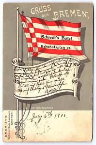 Gruss Aus Bremen Germany Schrecks Hotel Bahuhofsplatz 12 Postcard Flag D003 - Picture 1 of 2