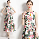 Spring Summer Fall Floral Print Crew Neck Sleeveless Women Casual Party Dresses