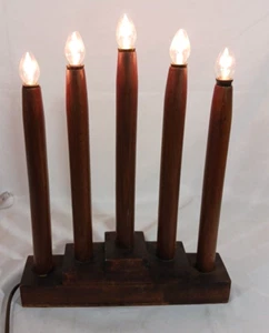 Primitive MCM Wood 5 candle Electric Candelabra Centerpiece Table Lamp - Picture 1 of 11