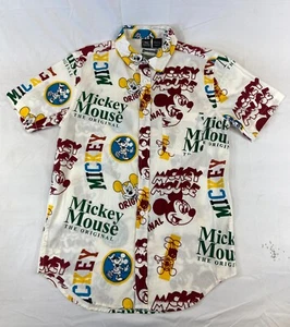 Mens S Mickey Mouse Shirt Disney Buttons Short Sleeves Casual Multicolor Cream - Picture 1 of 5