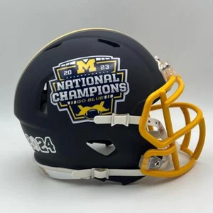 Michigan Wolverines CUSTOM Matte Navy 2023 National Champs Mini Football Helmet - Picture 1 of 3