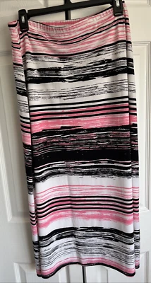 VINTAGE CHRISTOPHER & BANKS PINK/BLACK MED A-LINE MAXI SKIRT PULL-ON 95% POLY - Image 1 of 4