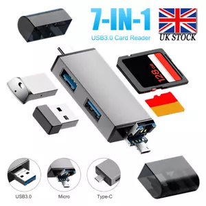 7in1 USB3.0 Type-C SD/Micro SD/SDHC/SDXC OTG Memory Card Reader PC Phone Tablet - Picture 1 of 12