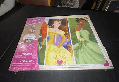 New Disney Princess 5 Wood Puzzle Pack With Storage Box - Image 1 of 4