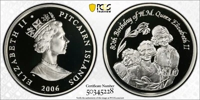 2006 Pitcairn Islands QE II 80th Birthday Silver $10 - PCGS PR69DCAM - Image 1 of 4
