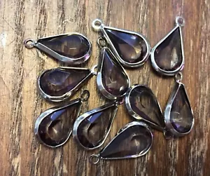 Vintage Silver Plate Gray Smoke Lucite Faceted Pear Tear Drop Drops Charms Lot - Picture 1 of 4