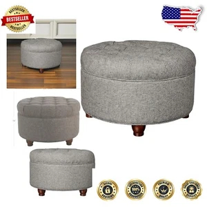 Modern Round Storage Ottoman with Button Tufting - Dark Gray & Chic Elegance - Picture 1 of 15