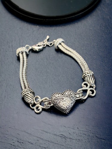 CHROME HEARTS Bracciale Vintage Lia Sophia Micro Pave Cristallo Cuore 7 9” Argento Cromato