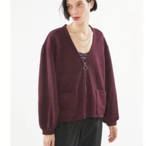 Cardigan Urban Outfitters Jamie oversize con tasche e zip marrone taglia S - Foto 1 di 5
