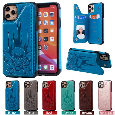 For iPhone 11 12 Pro 13 11 Skull Pattern PU Leather Black Case Phone Case Cover - Image 1 of 4