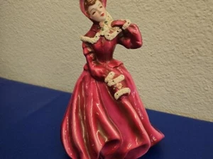 Florence Ceramics Clarissa Girl Figure Bordo & White Dress, Roses BEAUTIFUL 8" - Picture 1 of 9