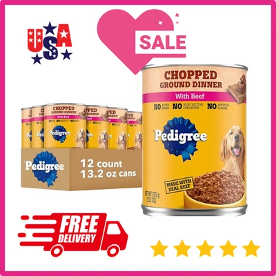 Comida húmeda para perros Pedigree picada molida para cena pollo y res, latas de 13,2 OZ paquete de 12 Foto 1 de 4