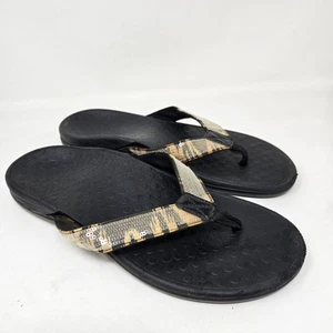 VIONIC Women’s Tide II Sequin Tiger Black Rubber Flip Flops Sandals Size 9 - Picture 1 of 10