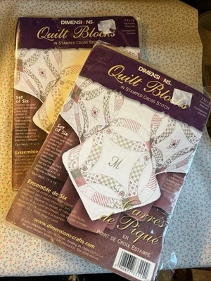 Dimensions Vintage Quilt Blocks Stamped Cross Stitch Patchwork Keepsake Lot (2) - Image 1 of 4
