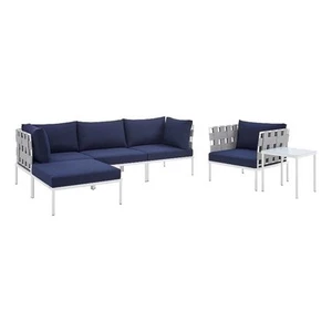 Modway Harmony 6-Piece Modern Fabric Patio Seating Set in Navy/Gray - Picture 1 of 16