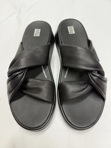 Fitflop F-MODE LEATHER-TWIST FLATFORM SLIDES Black Sandal US 10 - Picture 1 of 10