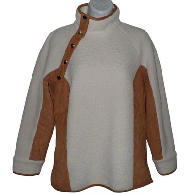 Pullover polar Sail to Sable para mujer M marrón crema cuarto con botones Foto 1 de 4