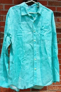 Men's Tommy Bahama 100% Linen Camp Shirt Long Sleeve Large Turquoise - Picture 1 of 10