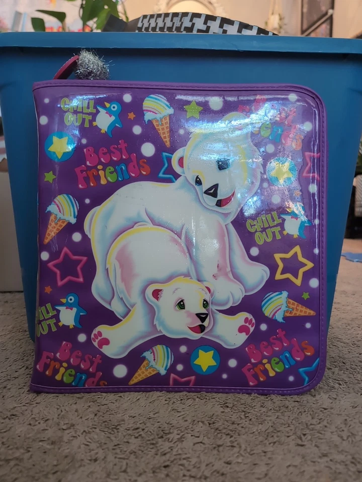 Antigo Lisa Frank Roary Buddy Urso Polar 3 Anéis Zíper Fichário 13" Grande Amigos Roxo - Imagem 1 de 4