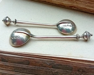 Pair Solid Silver Spoons, Hallmarked, Old, Victorian, Condiment, Victorian - Picture 1 of 5